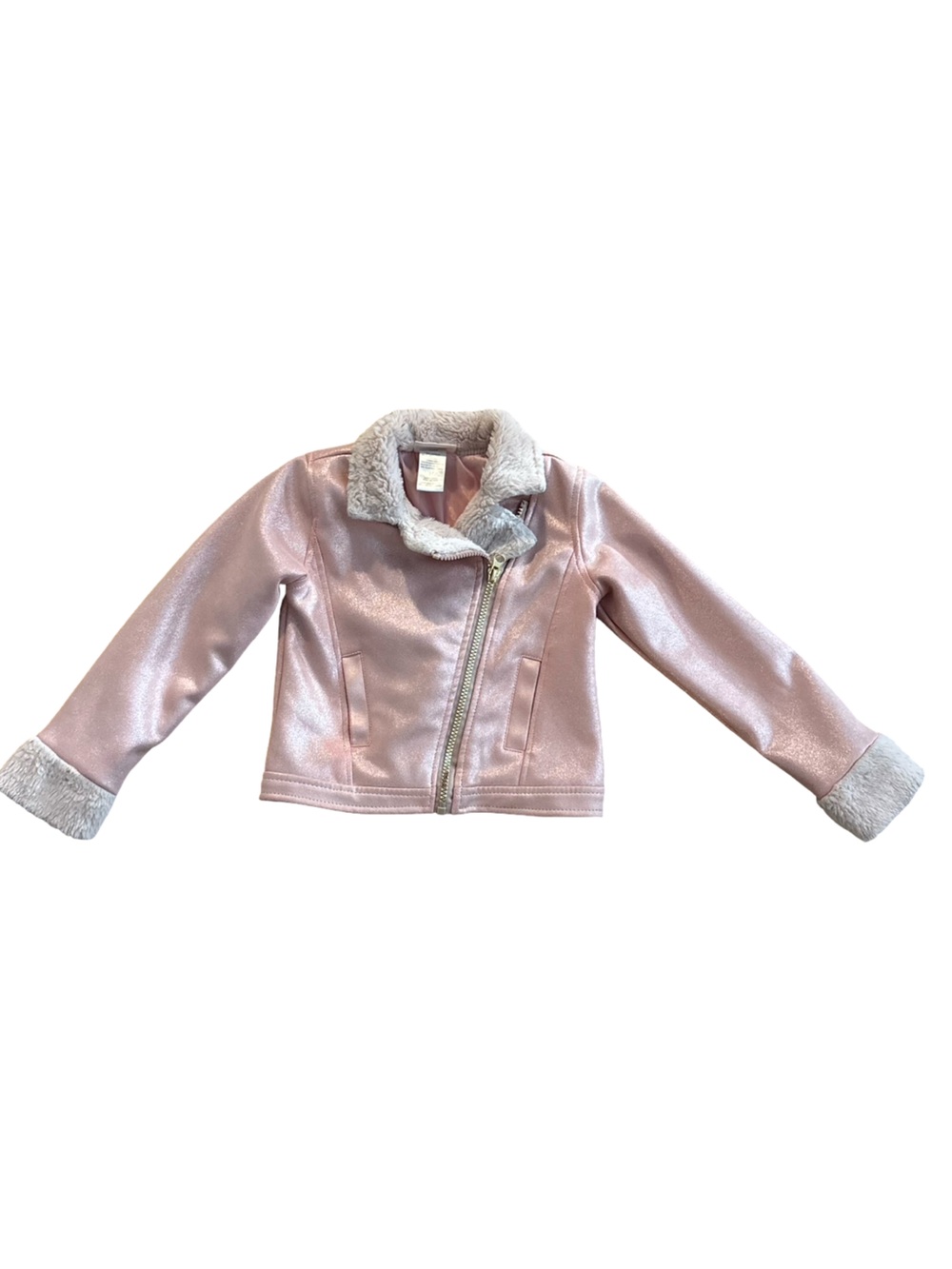 Little Lass Metallic Faux Fur Leaher Metallic Motto Stylish Jacket Size 4T